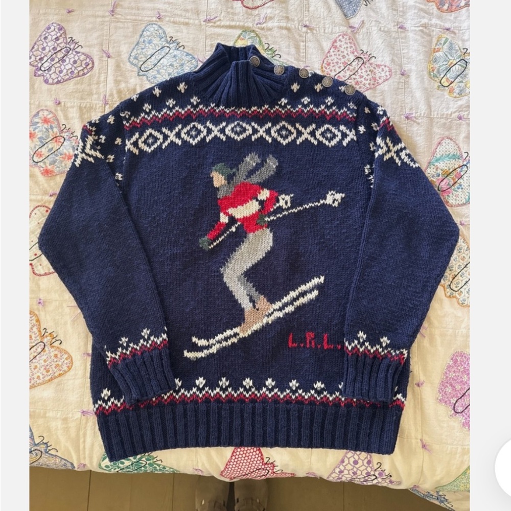 Vintage Ralph Lauren Hand Knit Ski Motif Nordic Style Sweater
